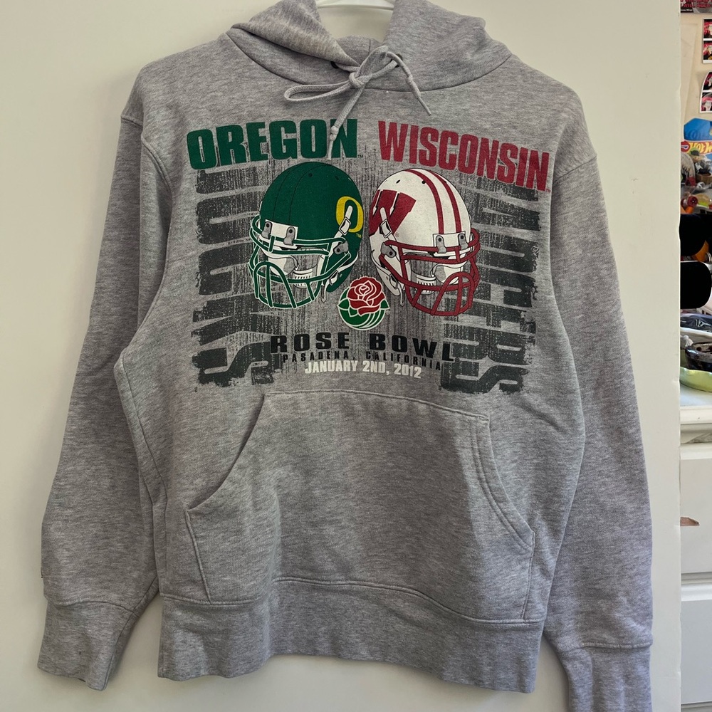 2012 Rose Bowl Oregon vs Wisconsin gray hoodie Sweatshirt vintage Small Jansport
